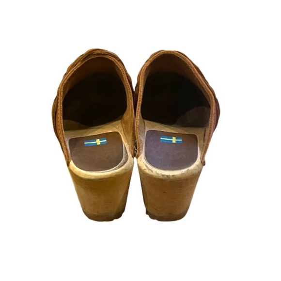 MIA Tan brown Swedish clogs  braided mid high heel 37 7 - Picture 4 of 6